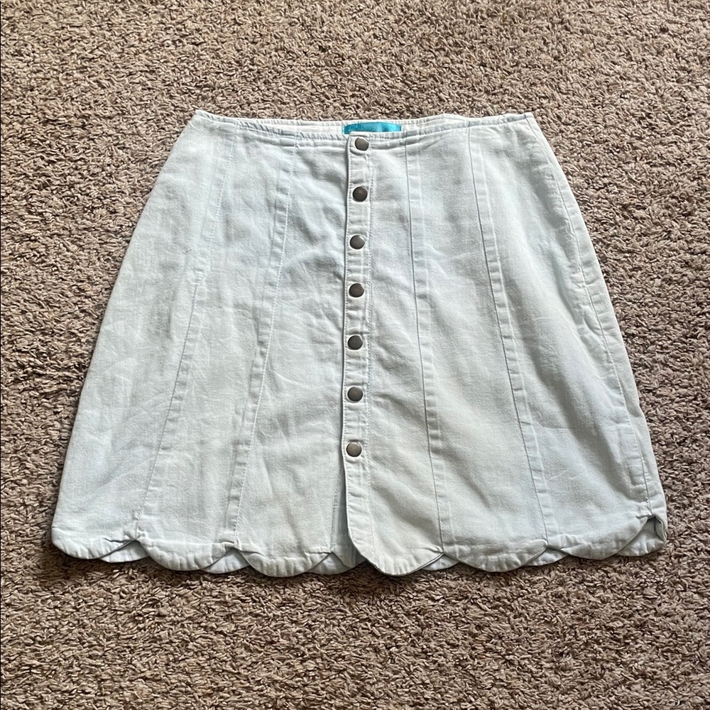 Cotton light Denim Scallop-Hem Button Skirt